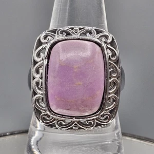 Phosphosiderite Ring Sz 9 Silver Tone Scroll Work Light Purple Squared Cabochon - Picture 1 of 11