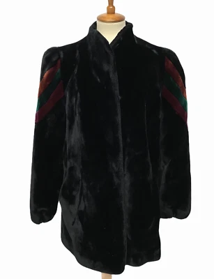 Abrigo de mujer vintage años 70 Sasson Borgazia piel sintética negro pila profunda EE. UU. talla 14 Foto 1 de 4