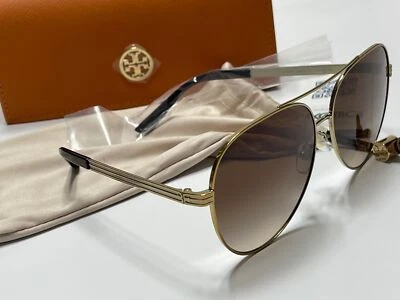 Genuine Tory Burch Gold Metal Aviator Pilot Sunglasses w/ Hard Case TY6078 - Image 1 of 4