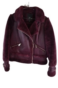 River Island Petite Womans Burgandy Pruple Faux Suede Aviator Size 10 Petite - Picture 1 of 9