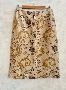 Vintage MONSOON Tan Brown Real Suede Leather Floral Boho Western Midi Skirt 8 - Picture 1 of 8