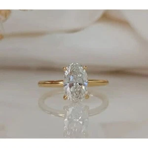 Oval-Cut Moissanite Engagement Ring 18K Gold Vermeil Finish Sterling Silver Band - Picture 1 of 8