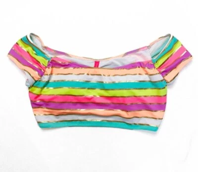 Victoria's Secret 多条纹比基尼上衣 M 码彩虹内置文胸 — 第 1/4 张图片