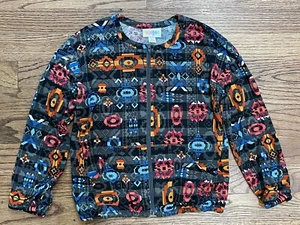 LuLaRoe Monroe Jacket Girls Size 8 Aztec Print Black Multi Full Zip Lightweight - Picture 1 of 5