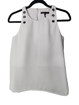 MAJE White Top Size 1 UK 6-8 Tank Sleeveless Silver Hardware Tank Crepe Capsule - Image 1 of 4