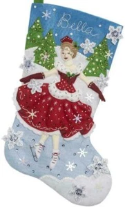 BUCILLA FILZ JUWELENBESETZTER STRUMPF SET WEIHNACHTEN SKATE MÄDCHEN SCHNEEFLOCKEN BÄUME - Bild 1 von 3