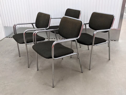 1970s Mid Century Modern Tubular Chrome Arm Chairs Bauhaus Set of 4 Cover