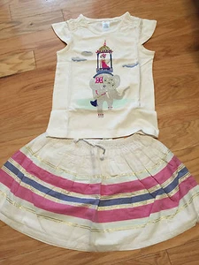 NWT Gymboree Desert Dreams Royal Elephant Ride Top Stripe Skirt Set Outfit 6 - Picture 1 of 3