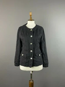 Women BRUNELLO CUCINELLI Black Linen Button Blazer Jacket Size L - Picture 1 of 11