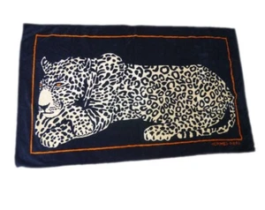HERMES Beach Towel Leopard Cotton Black Extra Large Vintage - Picture 1 of 8