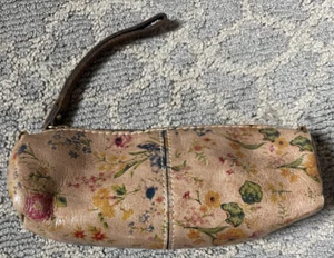 Patricia Nash Leather Wristlet, Small Cosmetic Case Floral, Tan Leather - Picture 1 of 6