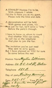 Galva,IL Stanley Hostess Postal Card 1955 Henry County Illinois Postcard - Picture 1 of 2