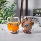 Double Wall Glass Cup Sea Snail Conchs with Dry Flower Fillings Coffee Tea Cup