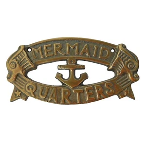 Mermaid Quarters Wall Plaque Sign Brass Aluminum Alloy Anchor Nautical Decor - Picture 1 of 4
