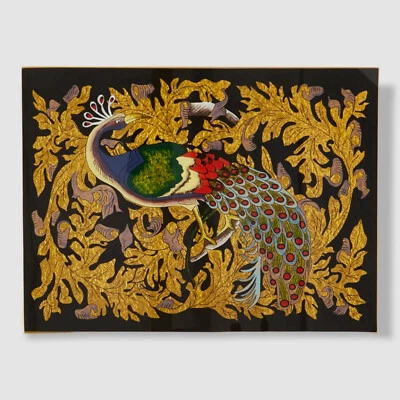 Mantel individual de vidrio con diseño de pavo real hoja dorada negra Nomi K $193 Foto 1 de 4