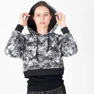 NWT ELEVENPARIS White Black Pattern Printed Cropped Sweatshirt Hoodie XS $99 - Picture 1 of 8