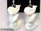 White Mother Of Pearl Carved Whale Dangle Earrings 80'S Vintage