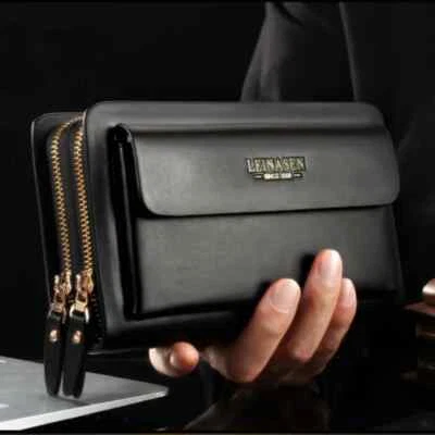 Mens Wallet Leather Zipper Large Phone Card Holder Bag Business Clutch Handbag - Image 1 of 4