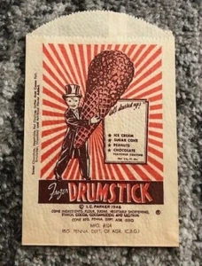 Ice Cream Bag Snack 1940s Fudge Drumstick NOS Unused Glassine Vintage Original - Picture 1 of 4