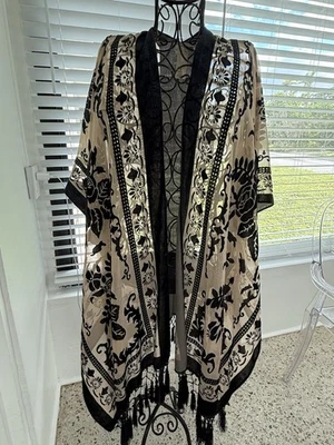 Mujer Plumero Kimono Azul Free People Borlas Bohemio Hippie Foto 1 de 4