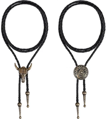 2 Piezas Corbata Bolo para Hombre, Collar Corbata Vaquero Occidental Hecho a Mano Cuero Corbata Ret Foto 1 de 4