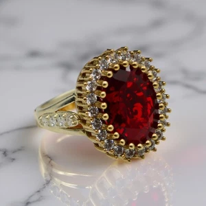 Garnet Ring Women 925 Sterling Silver Oval Red Stone Vintage Style - Picture 1 of 4