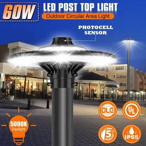 Led Post Top Light 60W Dusk to Dawn Outdoor Circular Area Pole Light 5000K - Picture 1 of 10