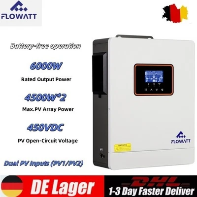 FLOWATTS 6KW Solar Wechselrichter Hybrid Off Grid 6000W MPPT 230V ohne Batterie Inverter