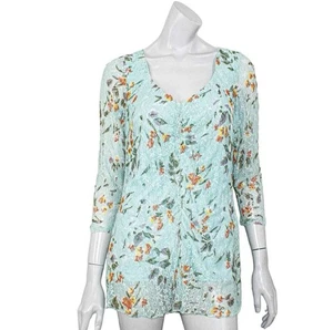 MARGI KENT Floral Turqoise Lined Lace Blouse Top Small - Medium - Picture 1 of 7