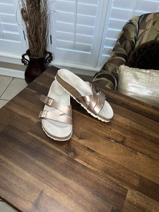 Women's 37 Birkenstock Yao Birko-Flor Sandals Germany Rose Gold Slip-On - Picture 1 of 7