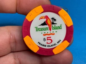$5———TREASURE ISLAND————PRAIRIE ISLAND MINNESOTA CASINO CHIP————Z-3726 - Foto 1 di 3