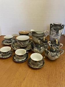 Lot Of 17 Pieces Of Post WWII Black Morige Dragonware See Discription Japan - Picture 1 of 9