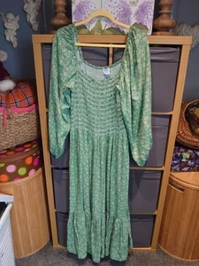 GHOST SIZE L(SEE MEASUREMENTS )GREEN MIDIMAXIDRESS SHIRRED BUST LONG SLEEVE - Picture 1 of 21