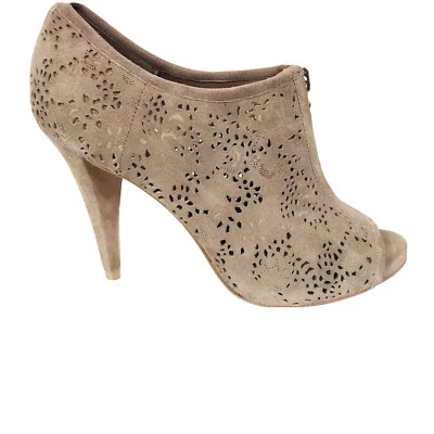 BCBGirls Botines Gamuza Punta abierta Corte Láser Tacón Alto Botas Caqui Tostado Talla 6 Foto 1 de 4