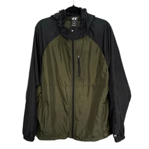 Russell Athletic Men's Green Black Mesh Zip-Up Hooded Windbreaker Jacket Large - Picture 1 of 8
