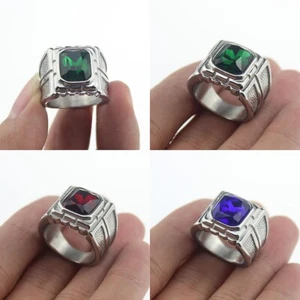 Herren Silberton 316L Edelstahl Kunststein Guss Band Ring für Herren - Bild 1 von 17