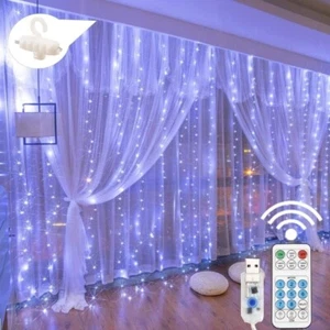 Luces De Cortina 300 LED Decoracion Luz Para Navidad Cuarto Habitacion Remoto - Picture 1 of 15