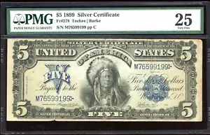 1899 $5 Silver Certificate Indian Bill Note FR-278. Certified PMG 25 (Very Fine) - Picture 1 of 2