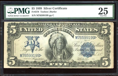 1899 $5 Silver Certificate Indian Bill Note FR-278. Certified PMG 25 (Very Fine) - Image 1 of 2