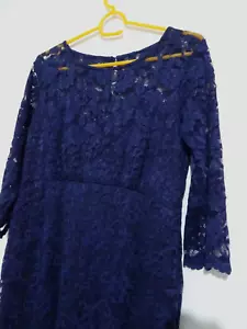 Gr. 10 dunkelblaues Midi Cocktailkleid LUXE by SERAPHINE Satin Gürtel NEU mit Etikett - Bild 1 von 16