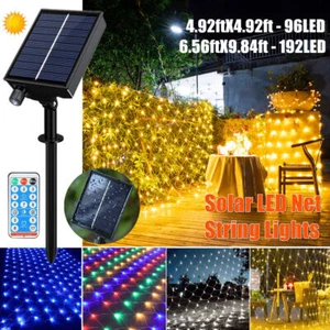 Solar LED Net Mesh Lights Fairy String Curtain Lamp Christmas Party Wedding Xmas - Picture 1 of 16