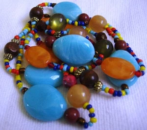 VINTAGE 34" NECKLACE MULTI Shapes & Materials BEADS Lucite,Wood,Silver,Glass. - Picture 1 of 2