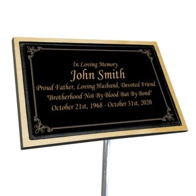 Memorial Plaque, Personalized Grave Marker, Gold Finish Remembrance Plaque, Outd - Image 1 of 4