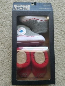 Converse All Star 2 Pair Infant Crib Booties red & White grey Sz 0-6 Months NIB - Picture 1 of 1