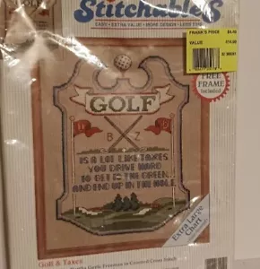 NOS Counted Cross Stitch 1994 Golf &Taxes Dimensions 72154 Martha Freeman 8x10 - Picture 1 of 6
