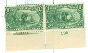 Scott 285 1898 Trans-Mississippi Mint Plate # Pair with Imprint OG Partial hinge - Bild 1 von 2