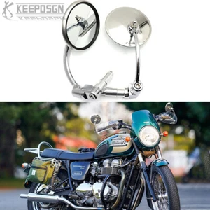 Chrome Round Motorcycle Bar End Mirrors Universal For Triumph Honda Cafe Racer - Picture 1 of 12