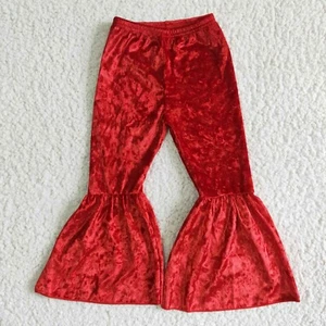 Pantalones inferiores de campana de terciopelo rojo para niñas ropa de fiesta - Imagen 1 de 7