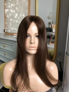 18" 4x4" Mono Base Brown European Human Virgin Hair Toppers 150% Density - Picture 1 of 10