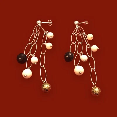 Orecchini Pendenti argento 925 onice Bianco DAVERI VICENZA 10 cm - Immagine 1 di 4